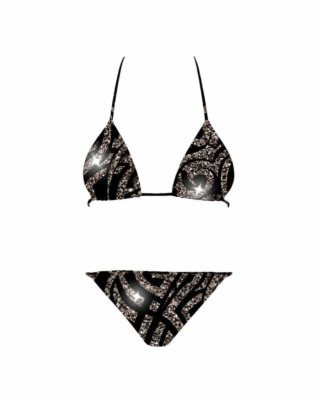 Bikini triangolo con texture laminata e motivo grafico