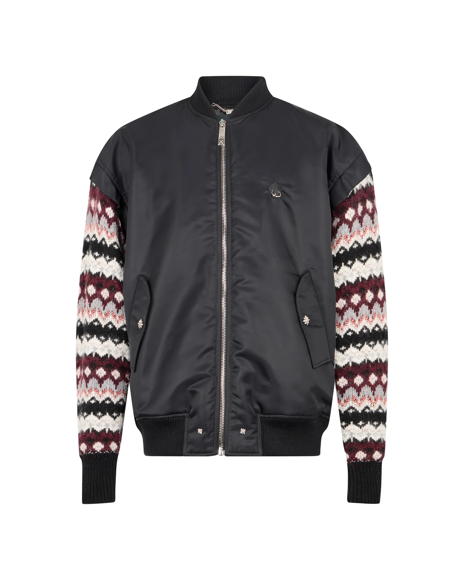Bomber Ibrido con Maniche in Maglia a Contrasto