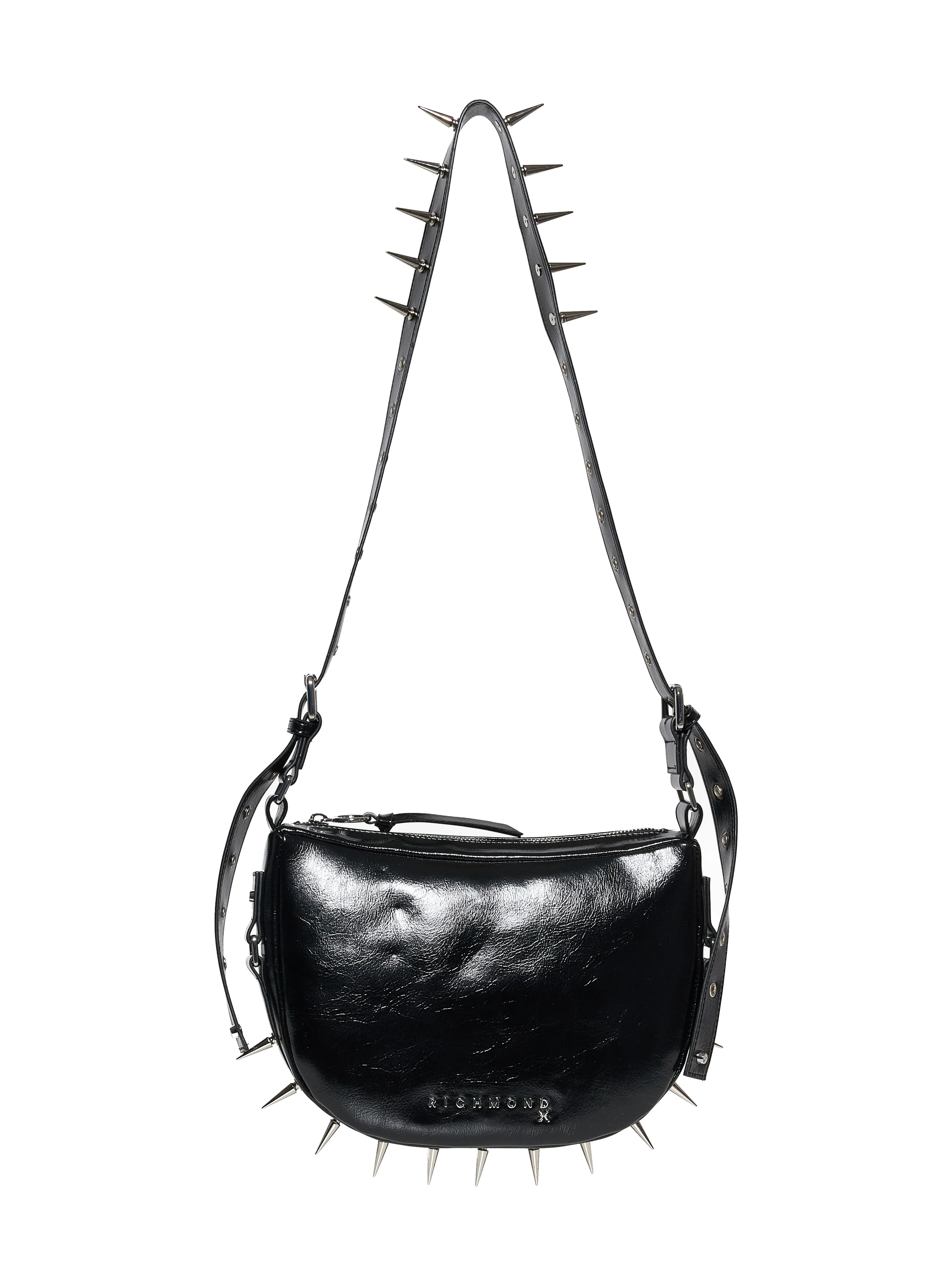 Borsa a tracolla con borchie e design curvo