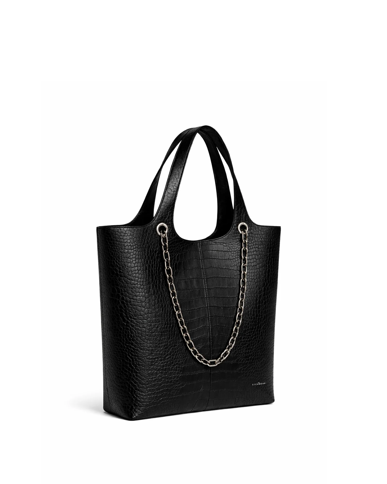 Borsa tote con catena decorativa e motivo effetto rettile - Image 2