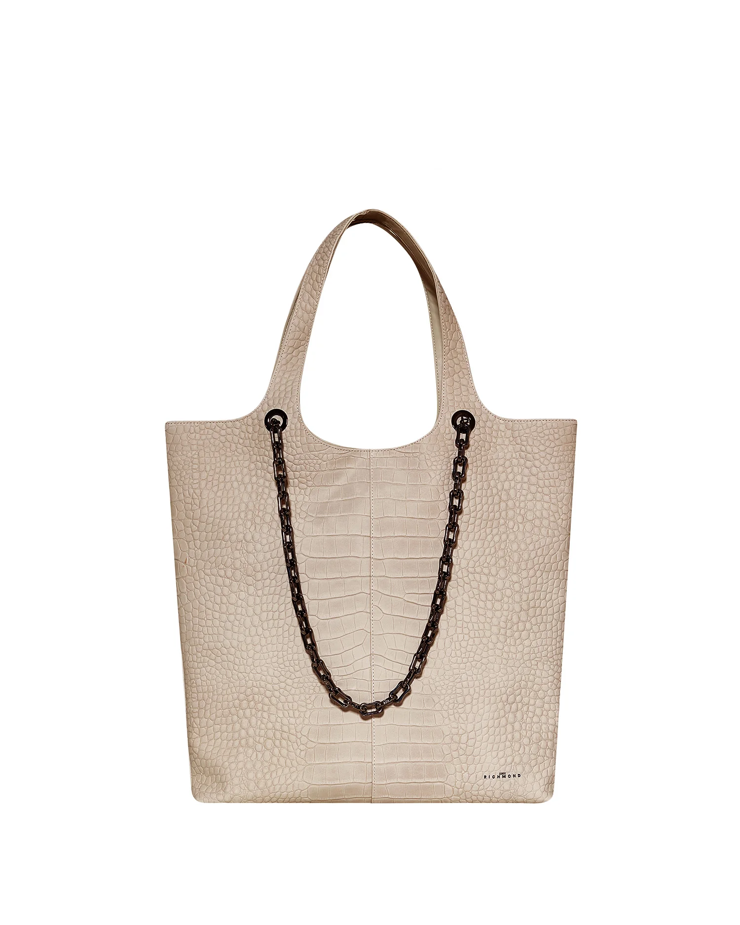 Borsa tote con catena decorativa e motivo effetto rettile - Image 4