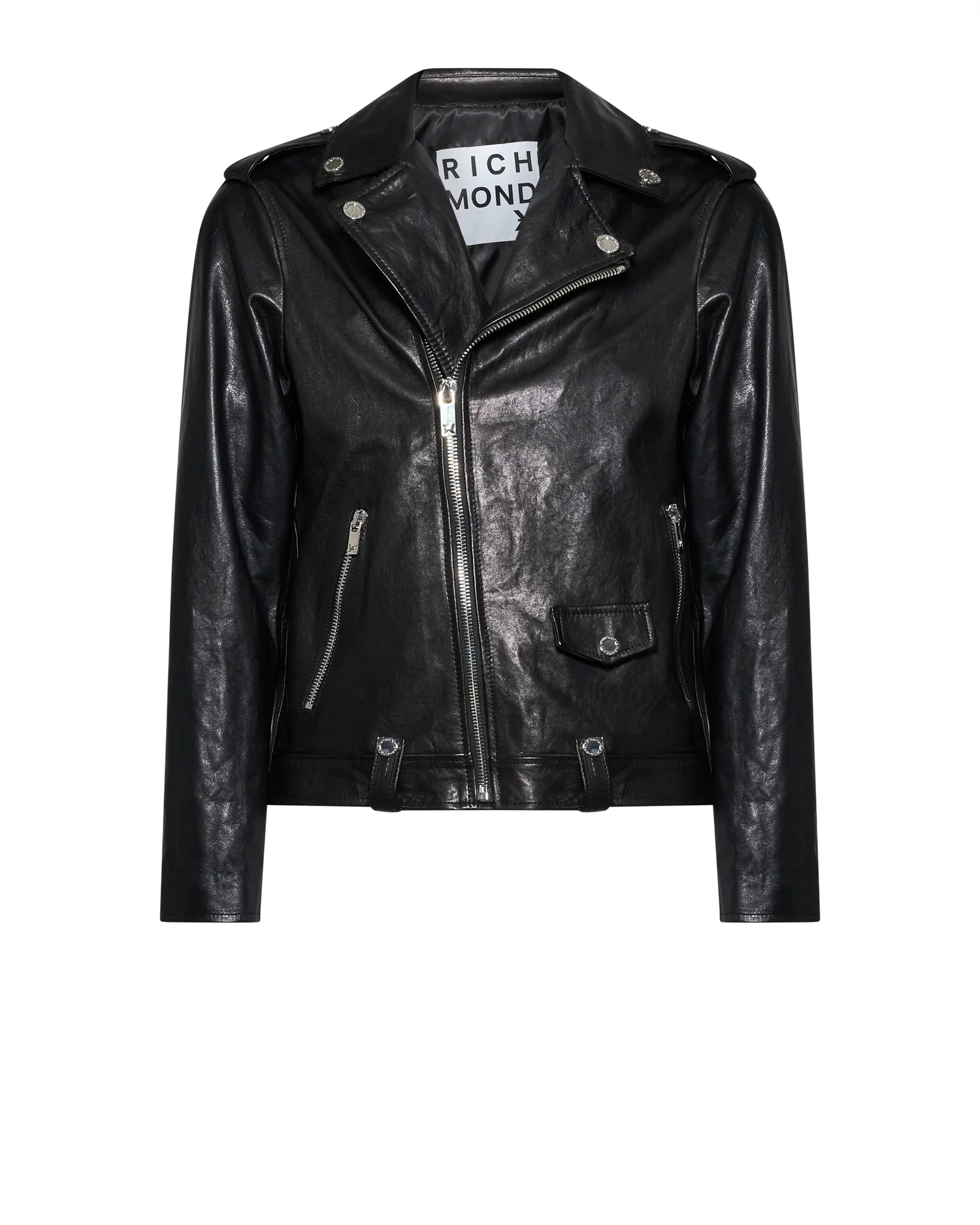 Giacca biker con finitura lucida e dettagli iconici