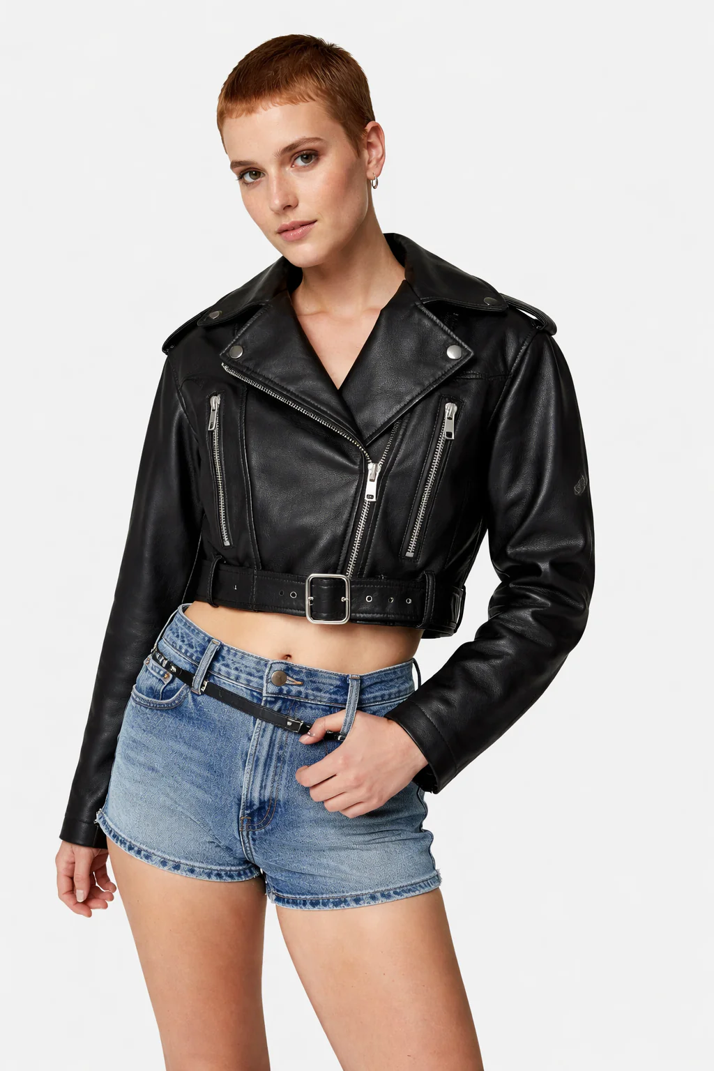 Giacca biker cropped in ecopelle bianca