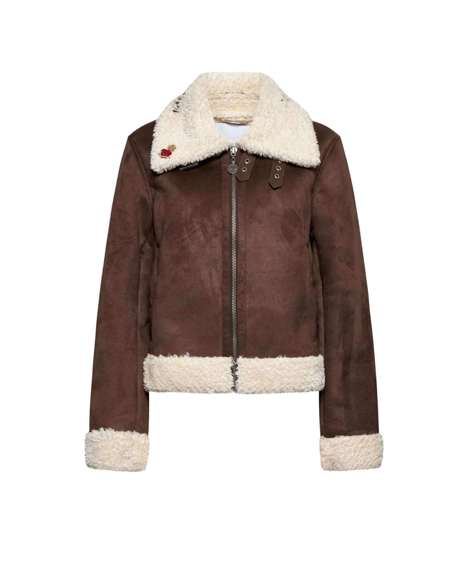 Giubbotto genderless corto con collo effetto shearling e zip frontale