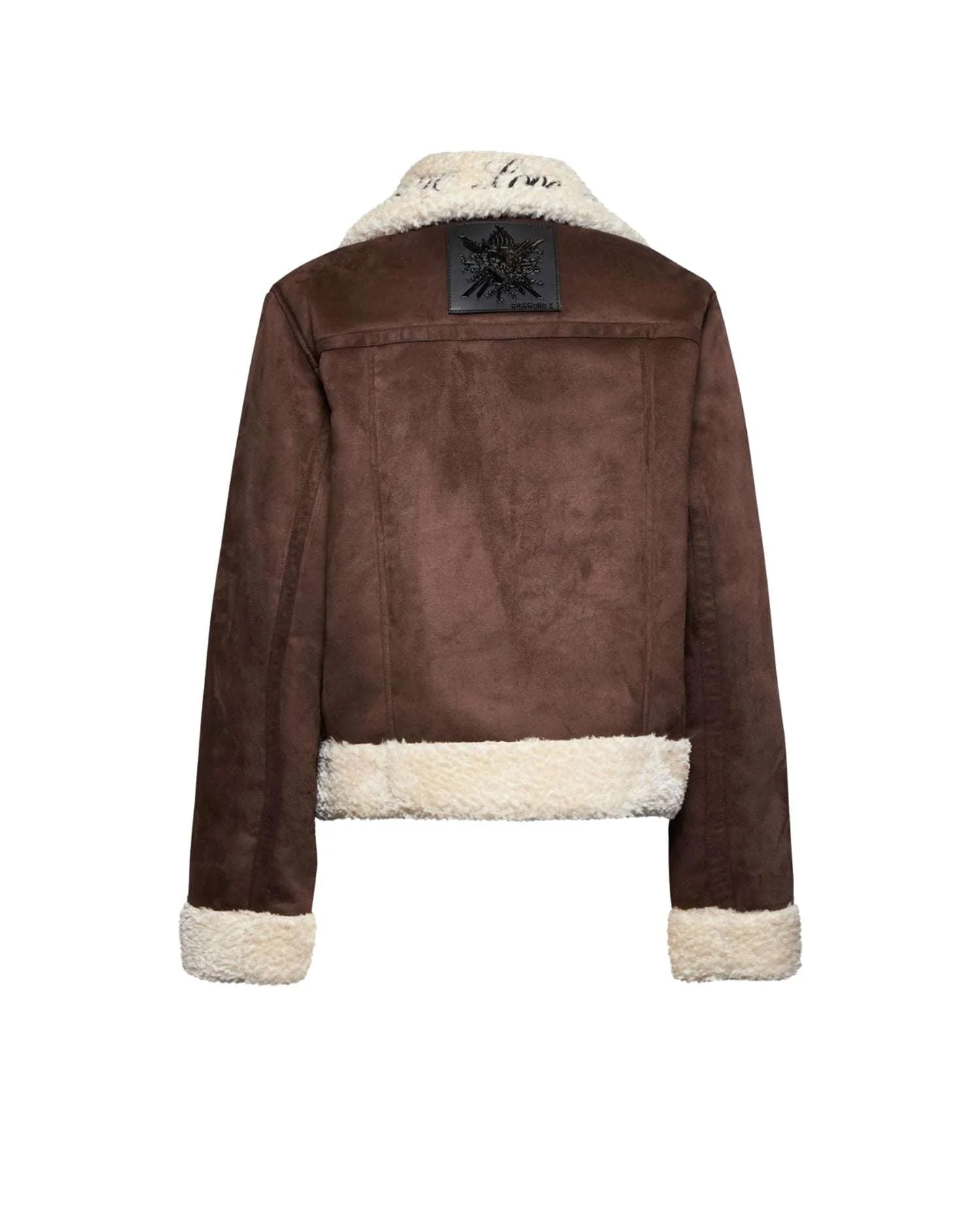 Giubbotto genderless corto con collo effetto shearling e zip frontale - Image 3