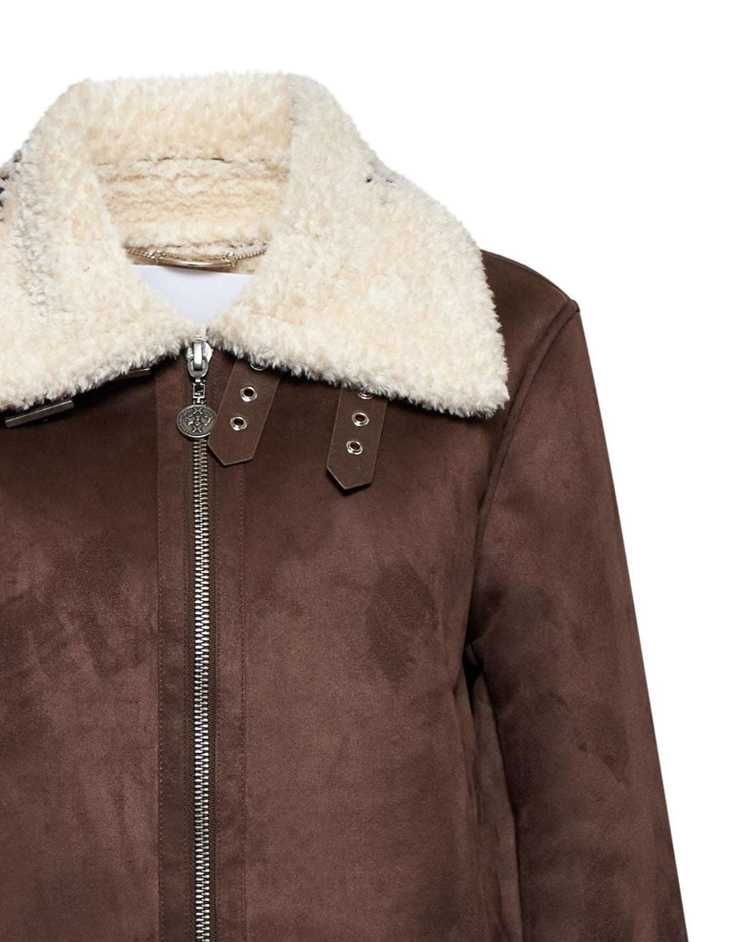 Giubbotto genderless corto con collo effetto shearling e zip frontale - Image 4