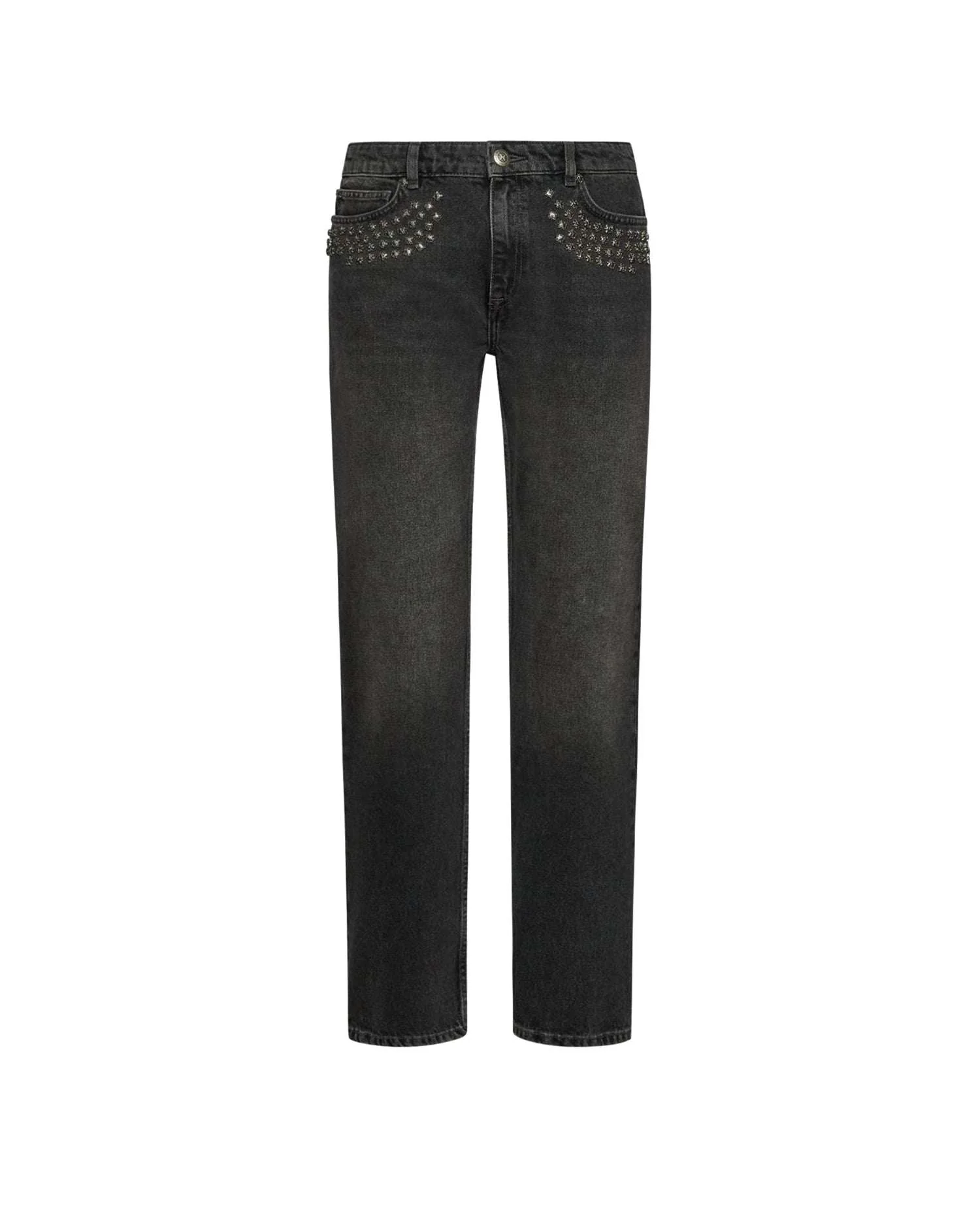 Jeans cinque tasche con dettagli borchiati sul davanti