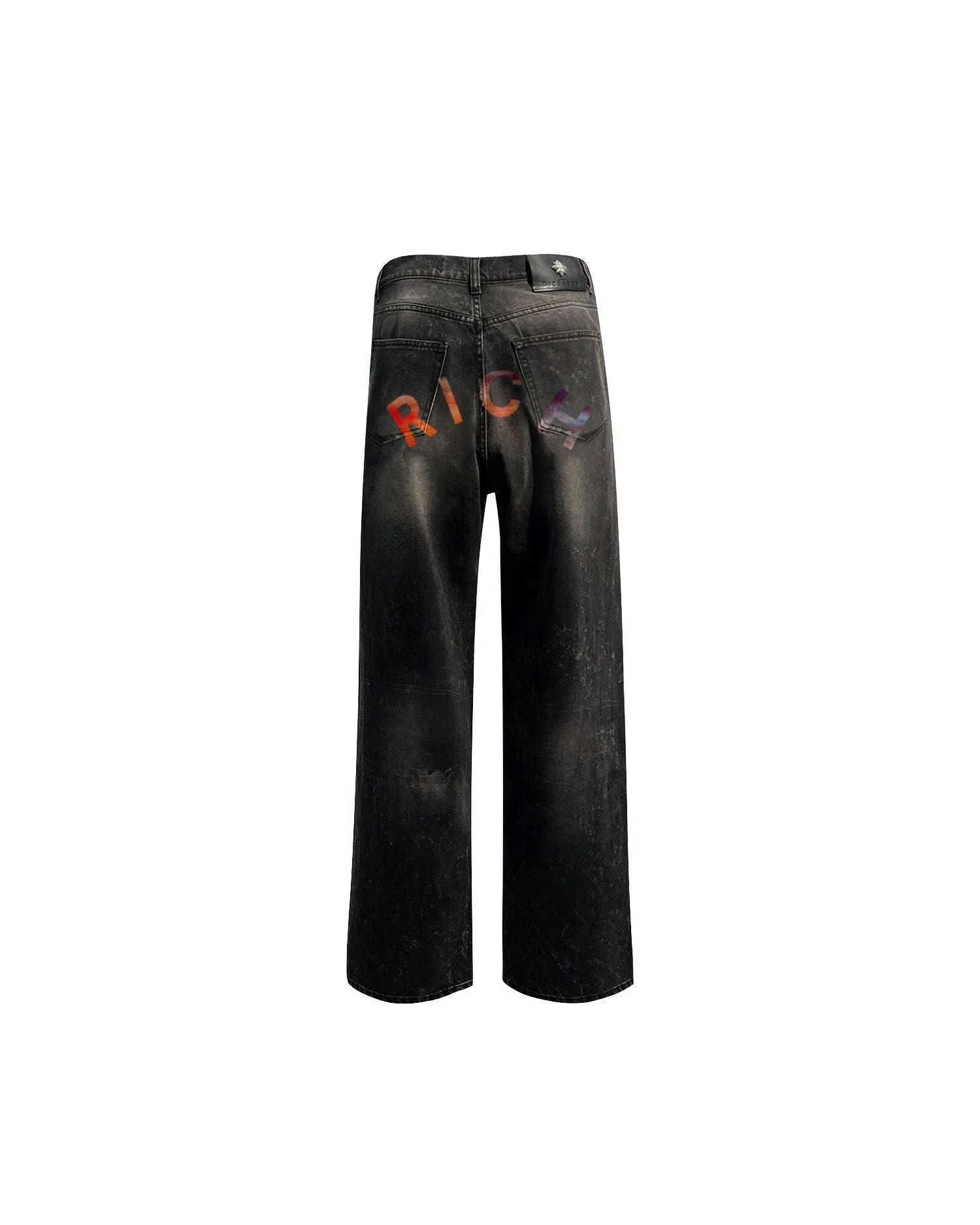 Jeans regular in nero e con lacerazione e lettering "RICH" - Image 7