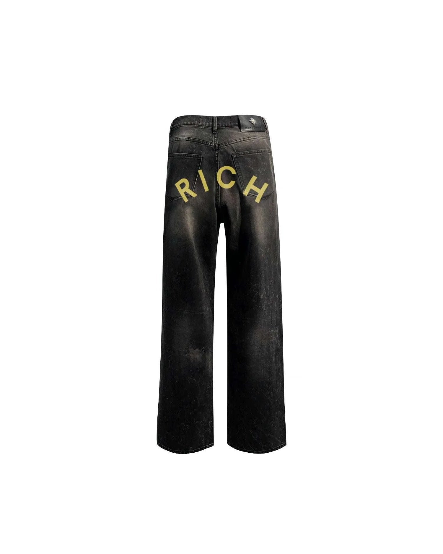 Jeans regular in nero e con lacerazione e lettering "RICH" - Image 9