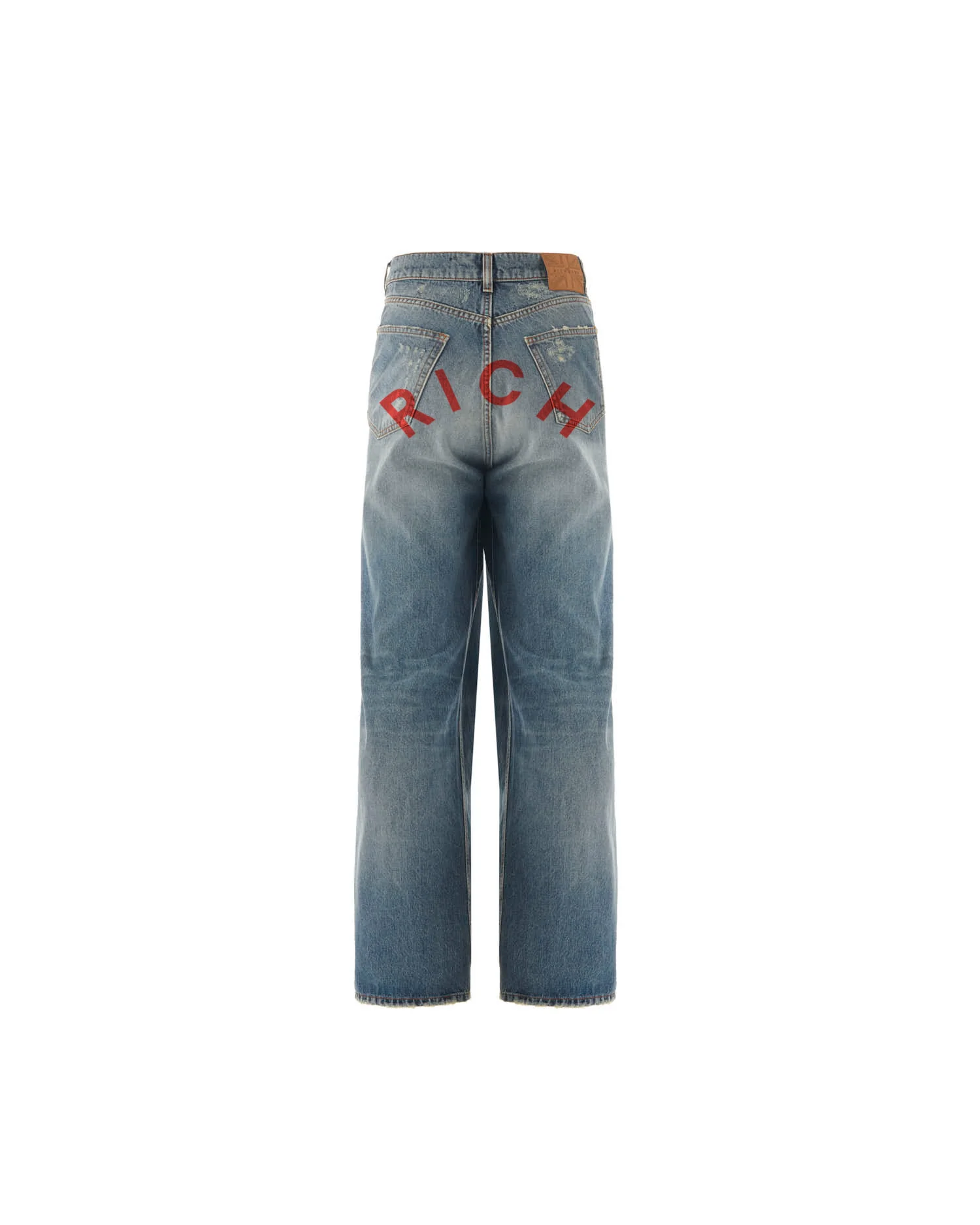 Jeans regular con lacerazione e lettering rosso "RICH" - Image 3