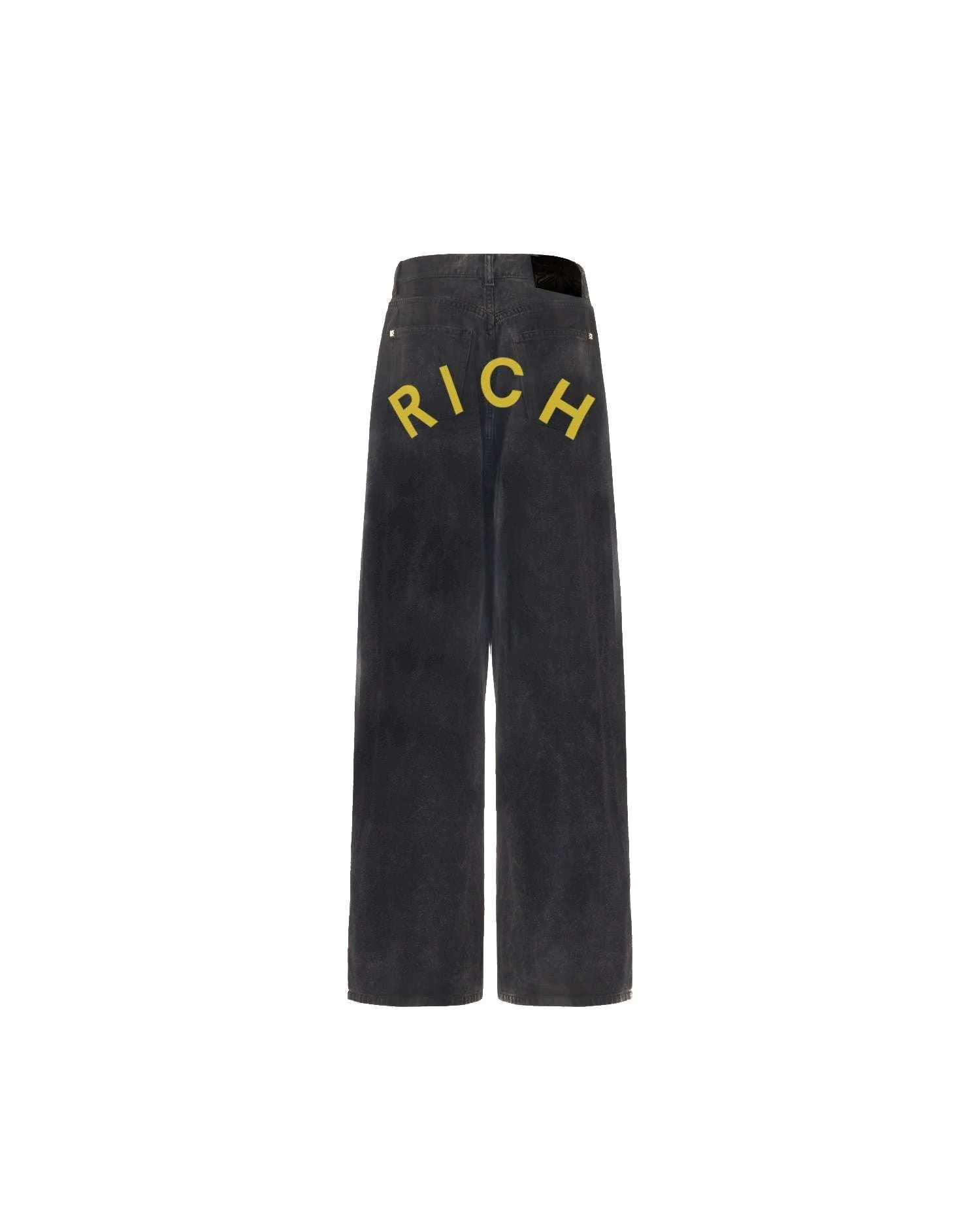Jeans super baggy in denim nero con lettering "RICH" - Image 9
