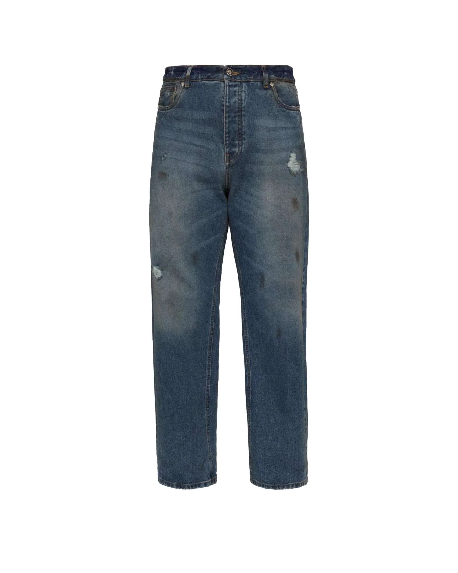 Jeans straight fit con rotture e lavaggio effetto vintage