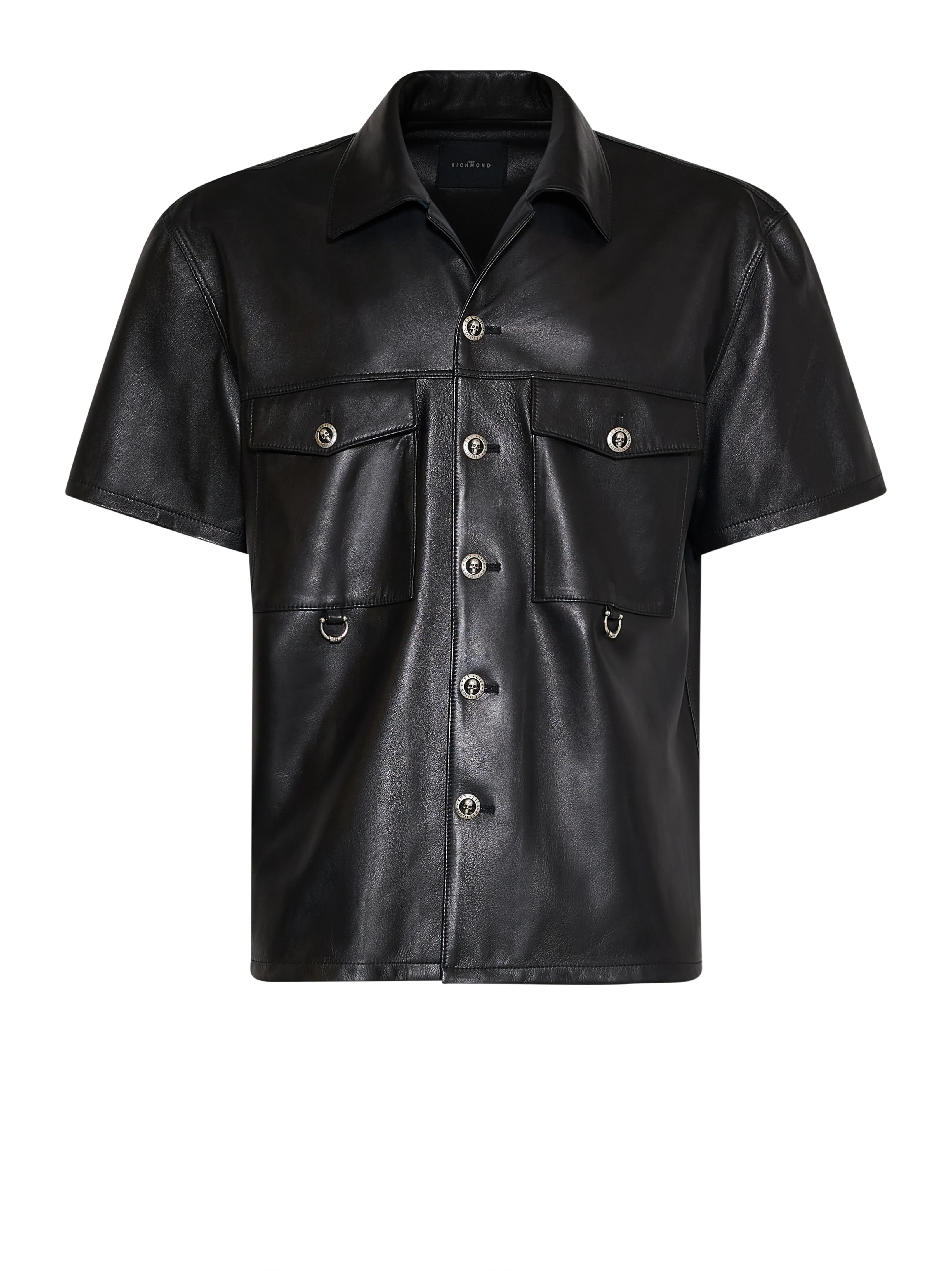 Camicia in pelle con tasche applicate e chiusura frontale