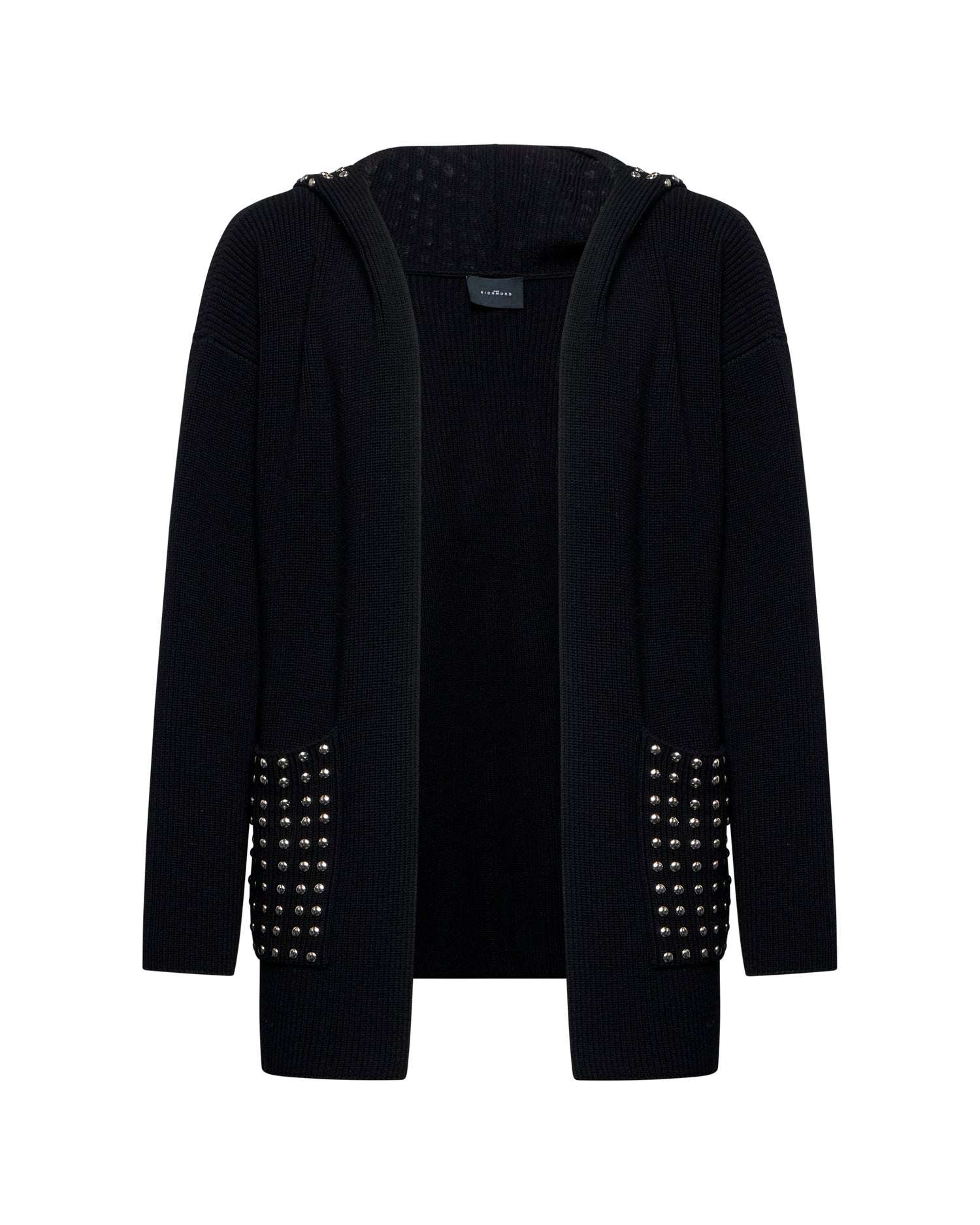 Cardigan uomo nero con cappuccio e dettagli metallici