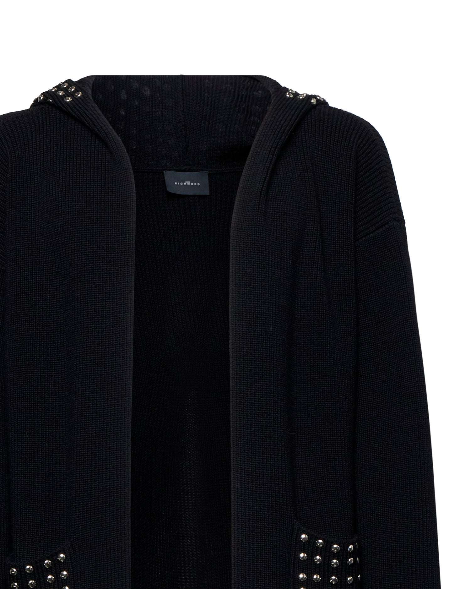 Cardigan uomo nero con cappuccio e dettagli metallici - Image 3