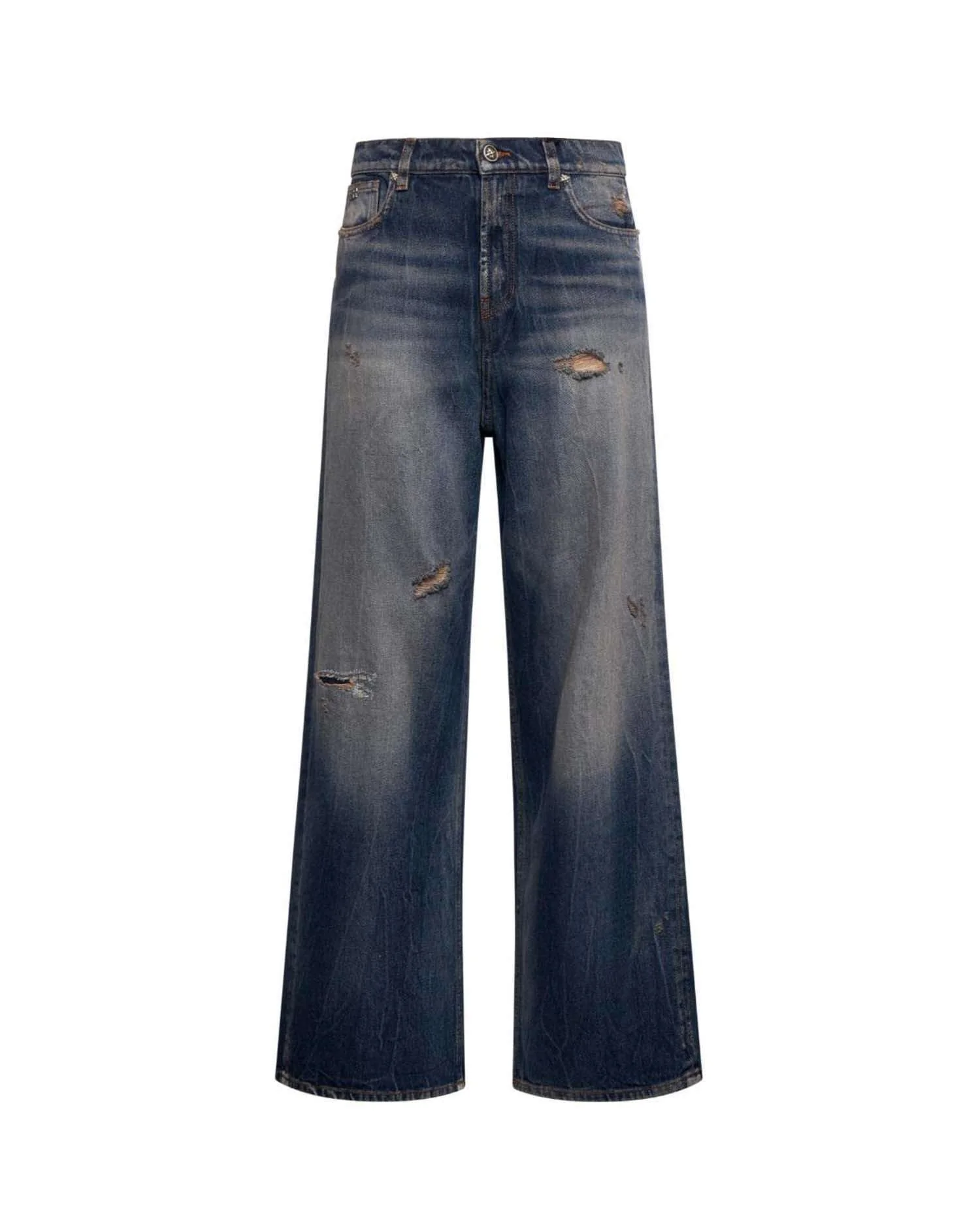 Pantalone a Gamba Ampia con Effetto Used
