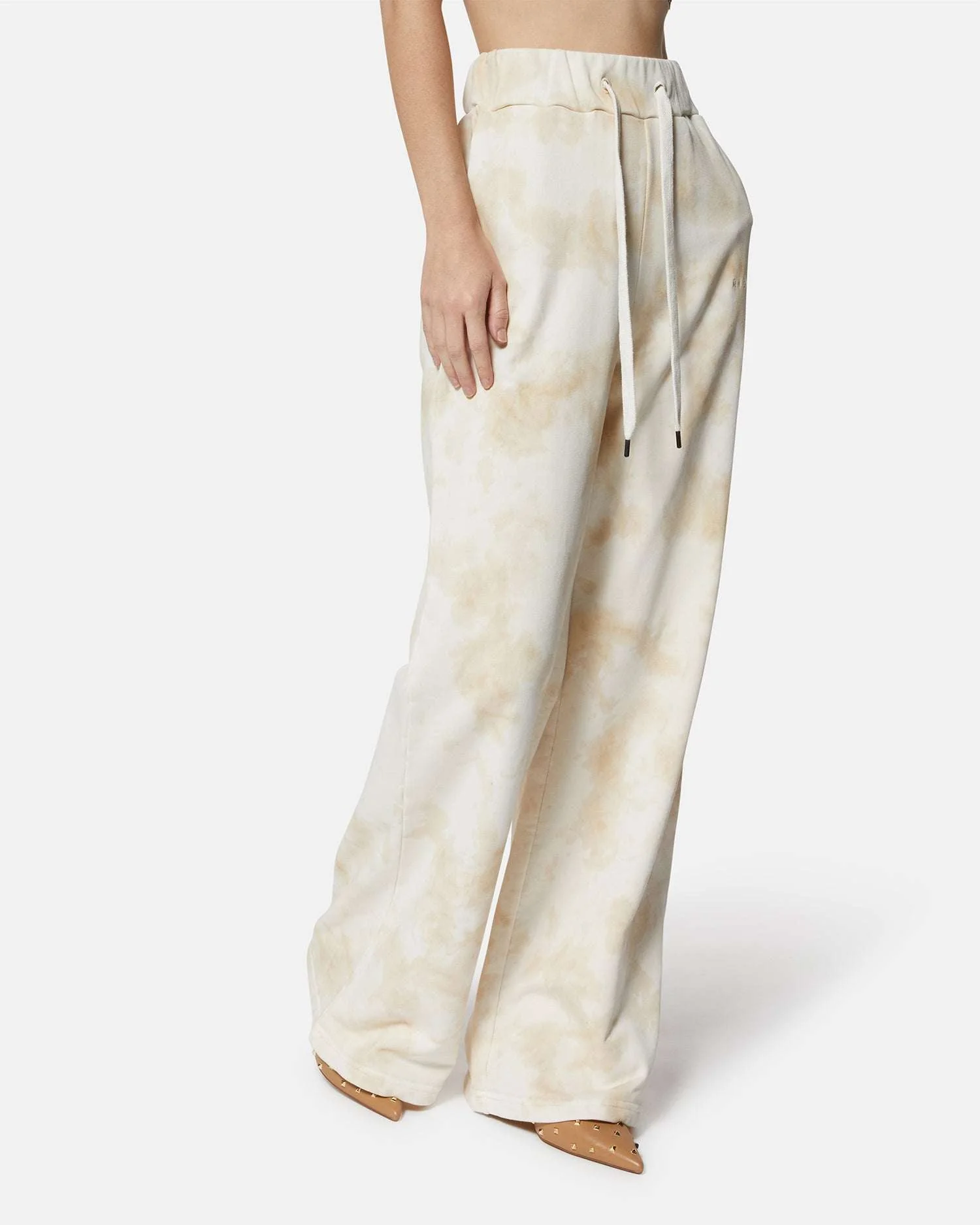 Pantaloni ampi tie-dye beige con vita regolabile - Image 2