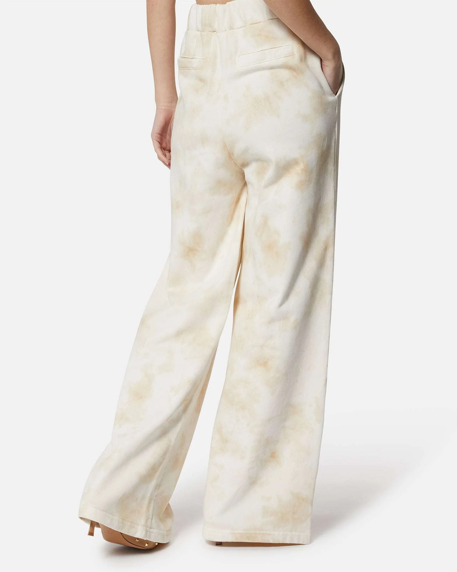 Pantaloni ampi tie-dye beige con vita regolabile - Image 3