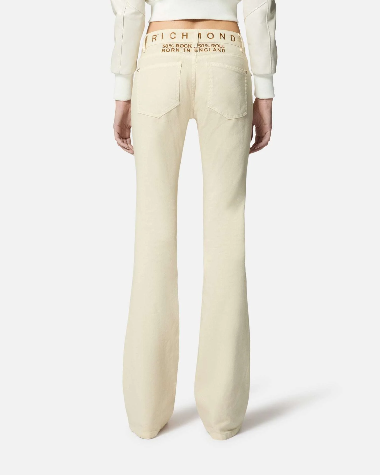 Pantaloni beige a zampa con vita alta - Image 3