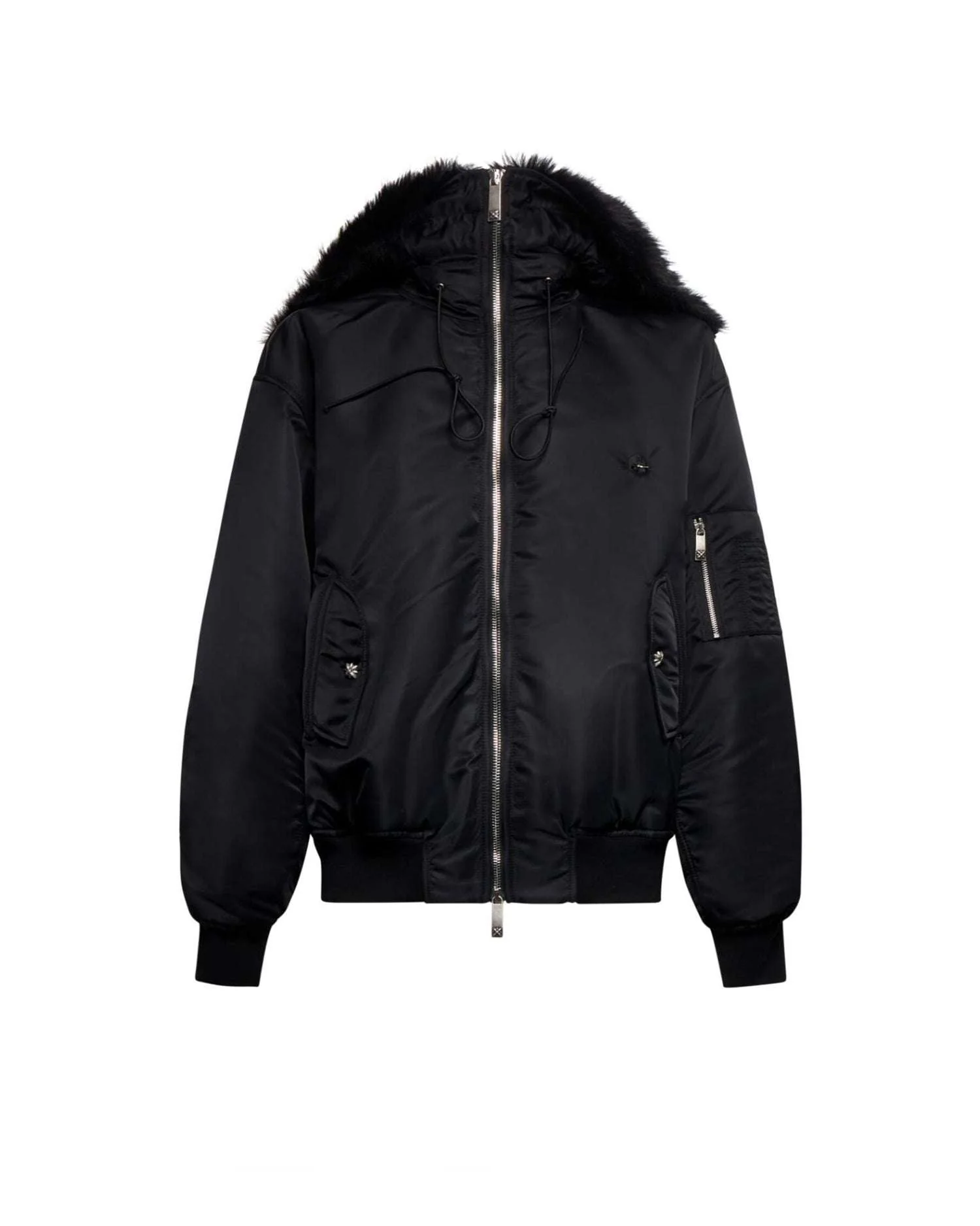 Bomber con cappuccio bordato e tasche