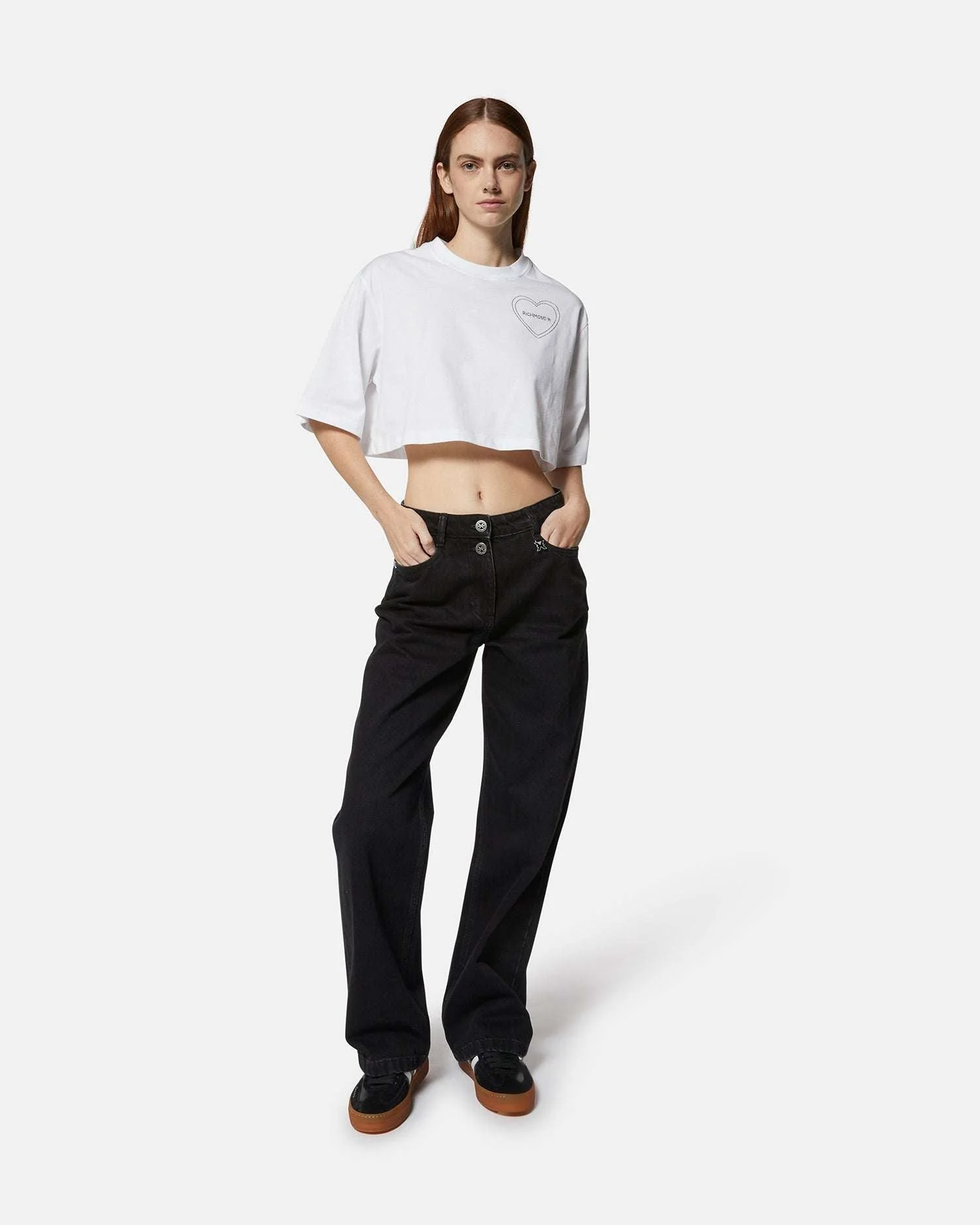 T-shirt da donna crop in 100% cotone con ricamo