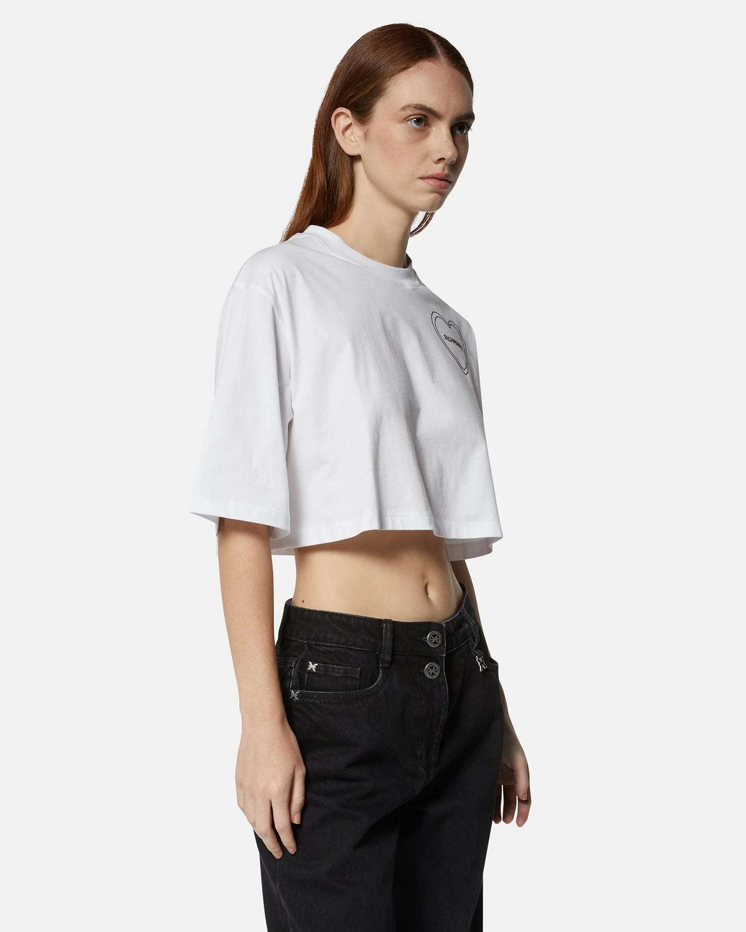 T-shirt da donna crop in 100% cotone con ricamo - Image 2