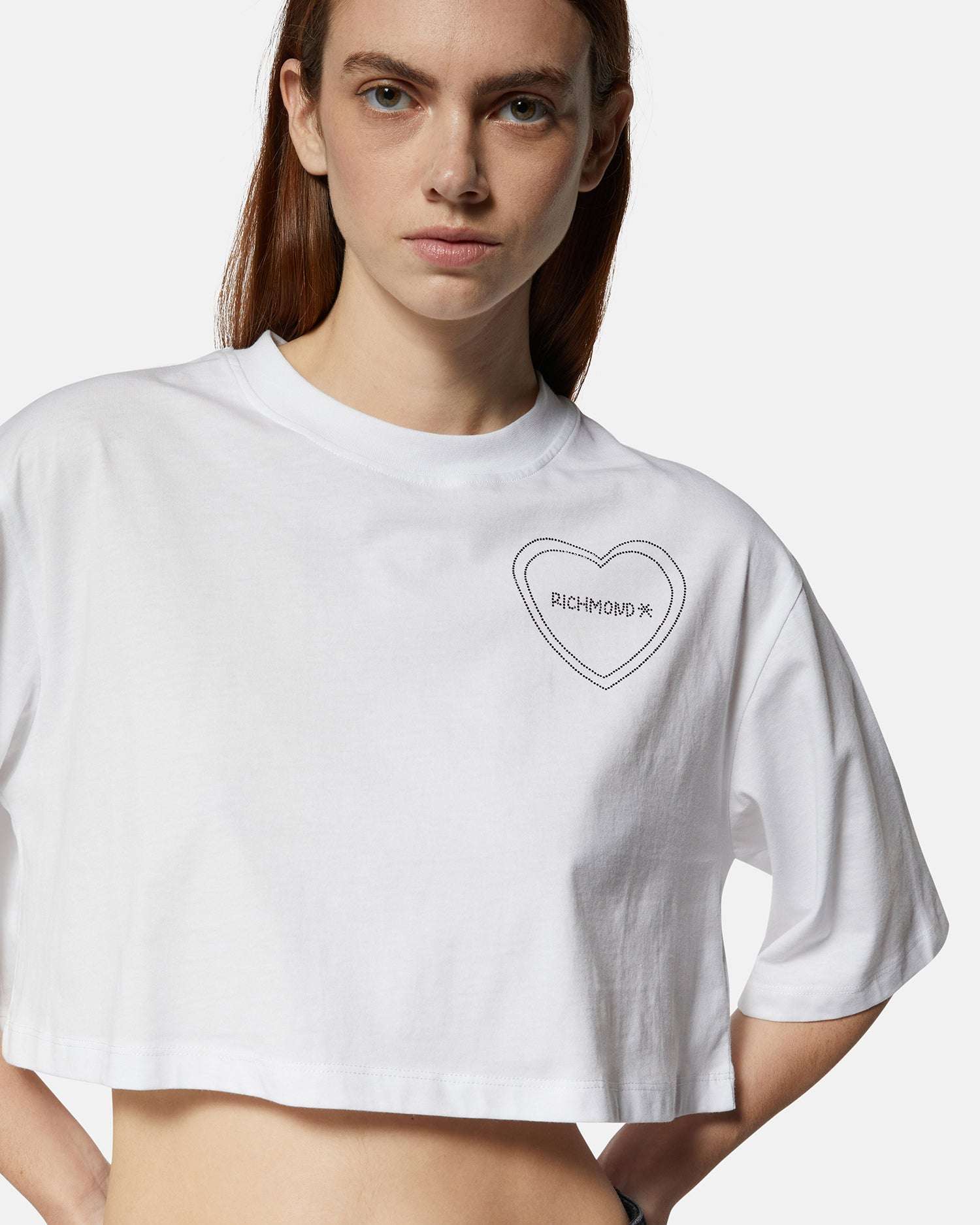 T-shirt da donna crop in 100% cotone con ricamo - Image 4