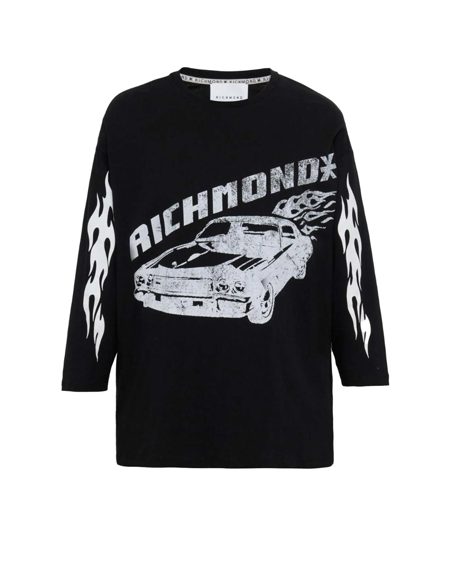T-shirt nera oversize con stampa auto e fiamme Richmond X